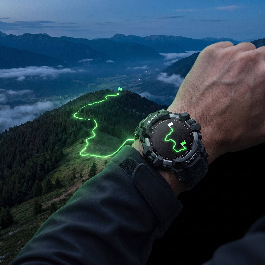 Trasa GPX wyświetlana na ekranie X-RAPTOR nad górską doliną