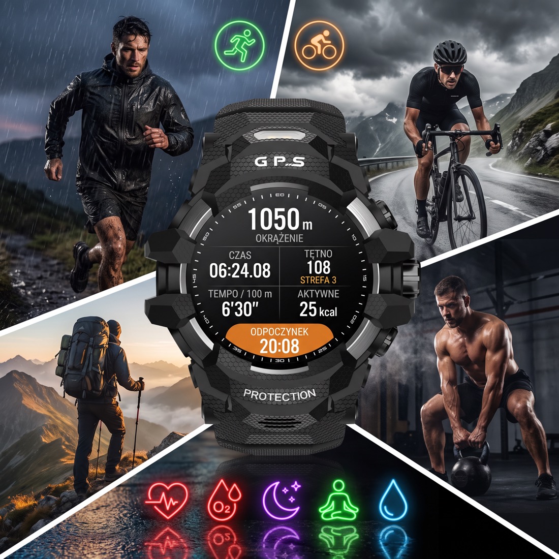 Tryby sportowe X-RAPTOR: bieganie, rower, trekking, siłownia